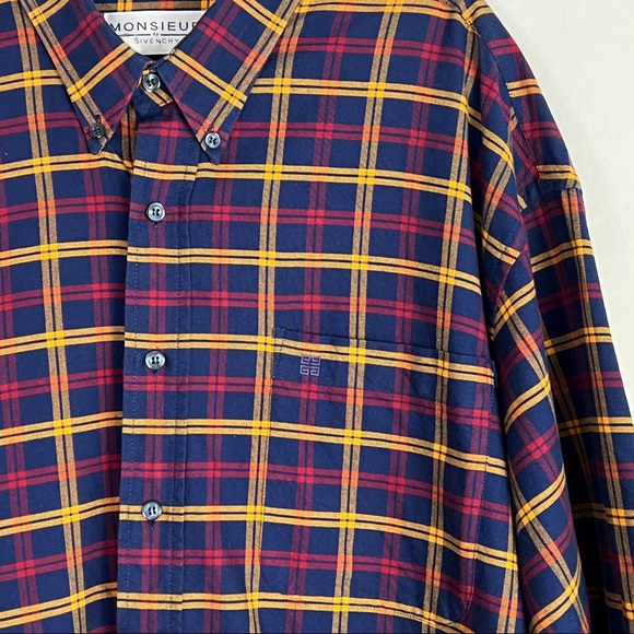 Givenchy Monsieur Plaid Single Needle Short Sleeve Button Down Shirt 2X Big - Picture 5 of 8